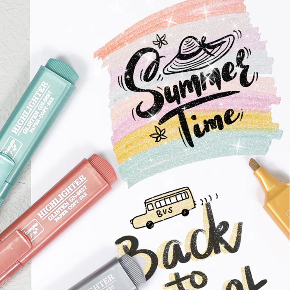 8Colors/set Metallic Highlighter Fluorescent Glitter Markers Note Taking Shining Pen for Journaling Scrapbooking Supplies Drawing Art