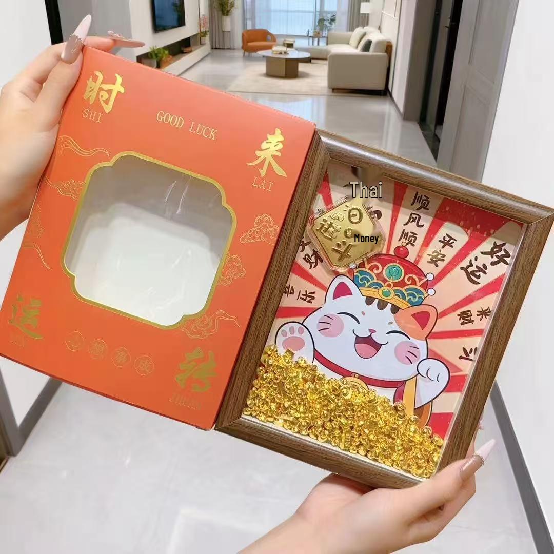 Golden Horse Year Wealth Cat Photo Frame Ornament – Housewarming Desktop Charm