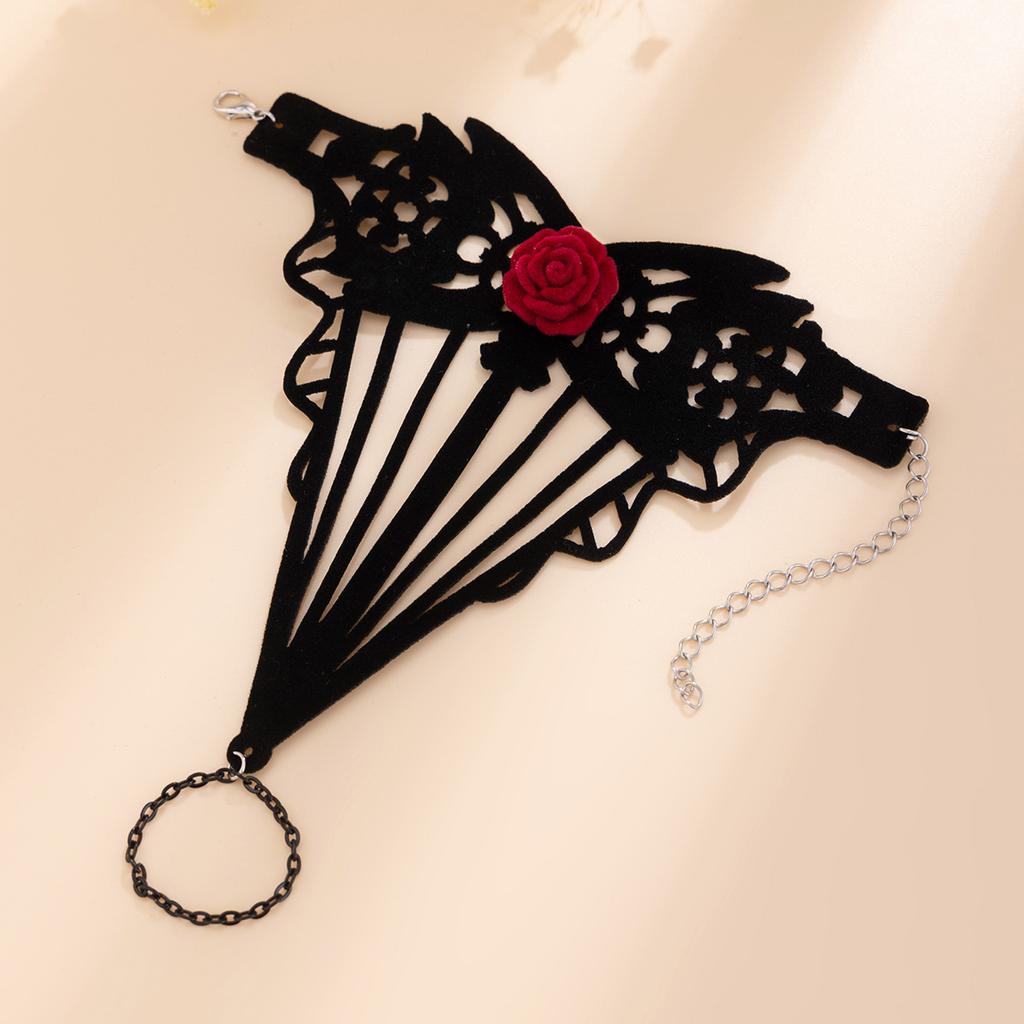 Sexy Gothic Red Rose Jewelry, Personalized And Creative Dark Lace Lace Finger Bracelet