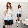 UNIFREE Women's Asymmetric Lace Trim Slim Fit T-Shirt