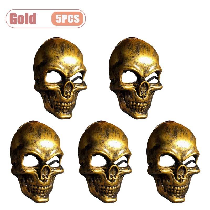 1-10PCS Halloween Horror Skull Mask Creepy Laughing Ghost Face Gold Silver Costume Prop for Party Cosplay Haunted House Decor