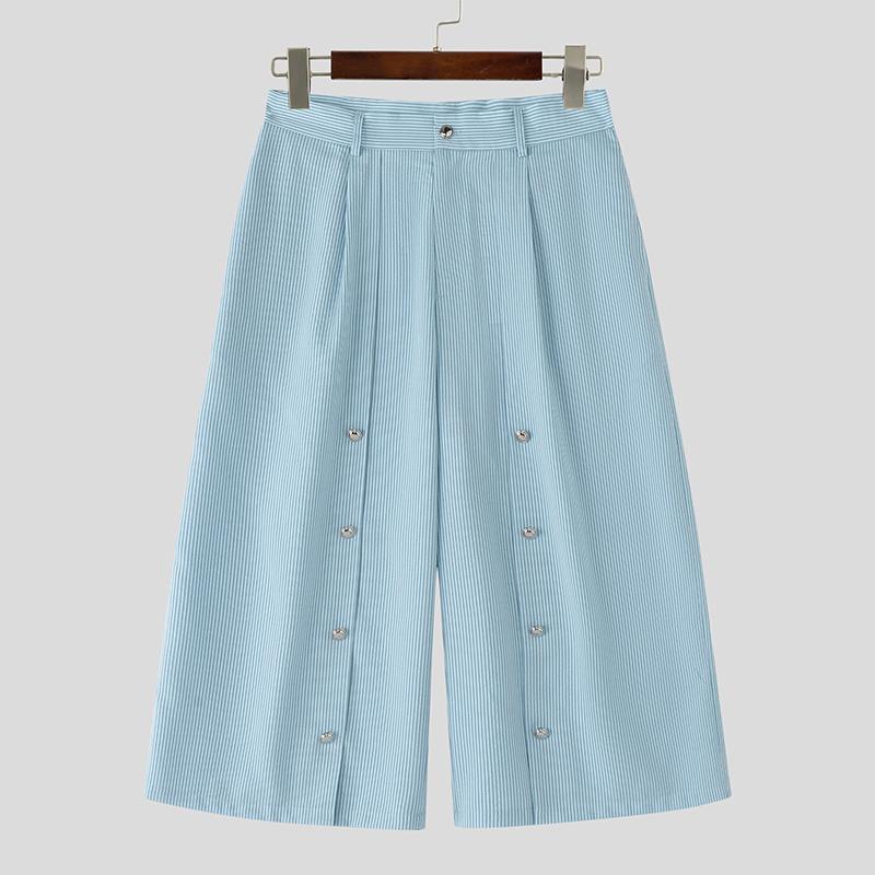 

INCERUN Мужские капри Повседневные Свободные Широкие брюки с пуговицами в полоску Укороченные шорты 2XL