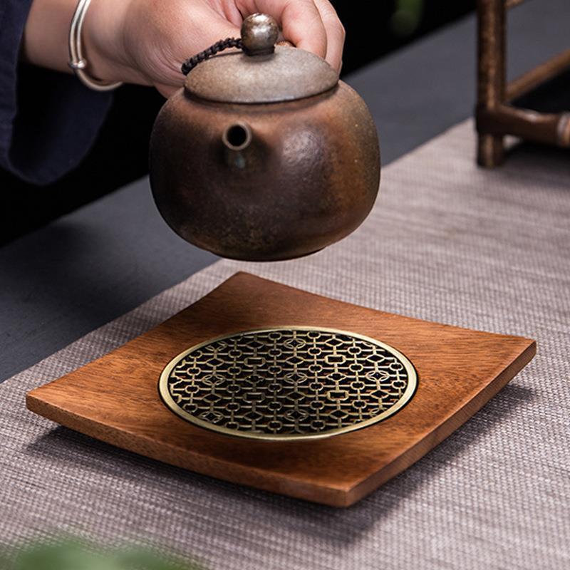 Traditionelles Nussbaum-Tee-Tablett Teekanne Teetasse Massivholz-Tablettmatte Büro Kaffeetassen-Tabletts Heim Teezeremonie-Zubehör