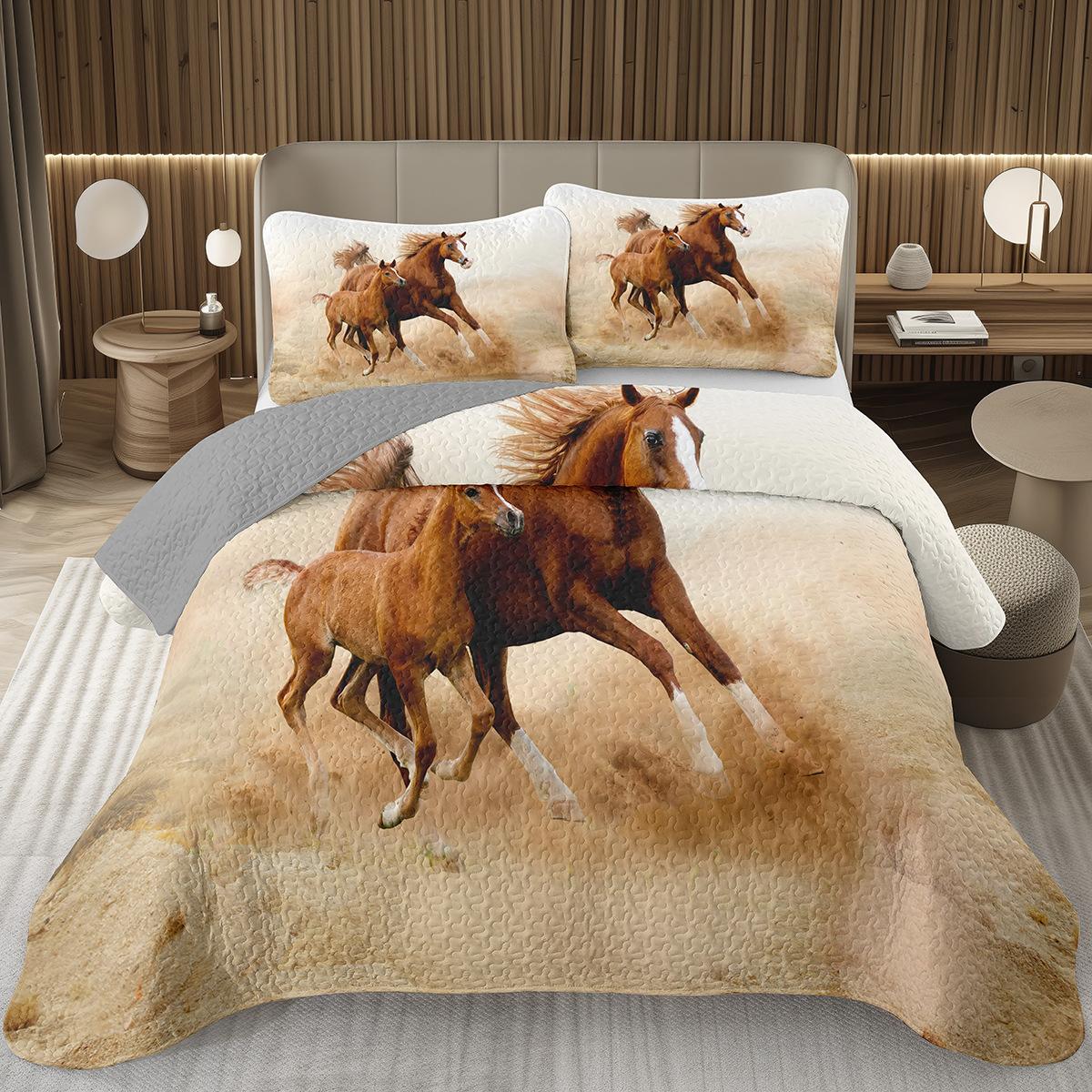 

Покривало на ліжко Wild Horse Розмір Queen/Full З візерунком коней, що скачуть, Стьобаний комплект постільної білизни Набір покривал з сільськогосподарськими тваринами Двостороннє Сільське покривало на ліжко EU Single 135x200cm
