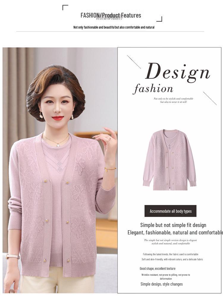 Elegant Knit 2-Piece Set for Middle-Aged Women - 2026 Spring/Autumn Collection