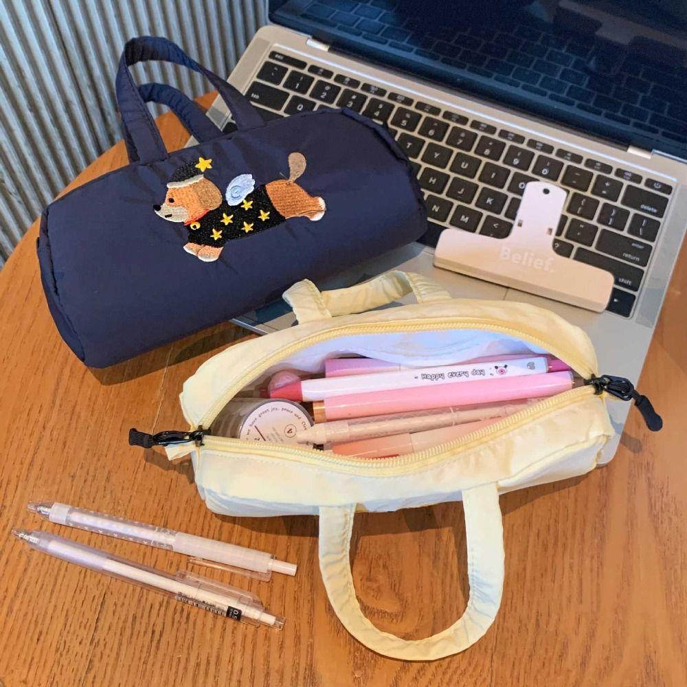 Embroidered Dog Cartoon Pencil Case Print Puppy Pencil Pouch  Stationery Holder