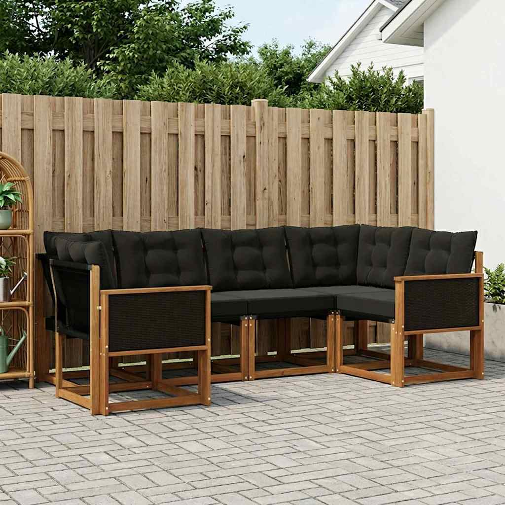 Outdoor Sofa Set with Cushions 6 pcs Natural and Black