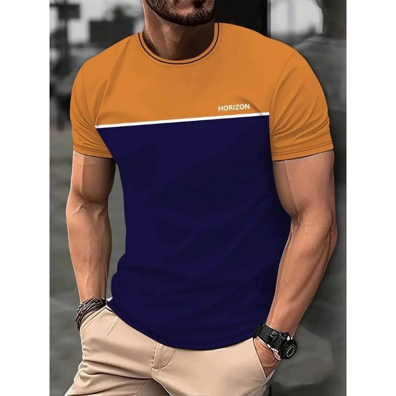 Summer Round Neck 3D Line Logo Print Top Fashionable Casual Short Sleeved Men's T-shirts