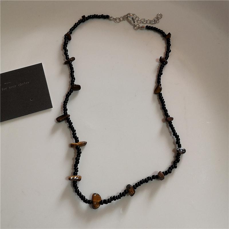 Vintage Leather Brown Stone Sun Pendant Beaded Choker Clavicle Chain Necklace For Women Unique Personalized Grunge Jewelry