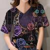 3D Floral Print Women Short Sleeve Tops V Neck Summer Lovers Couples T Shirt