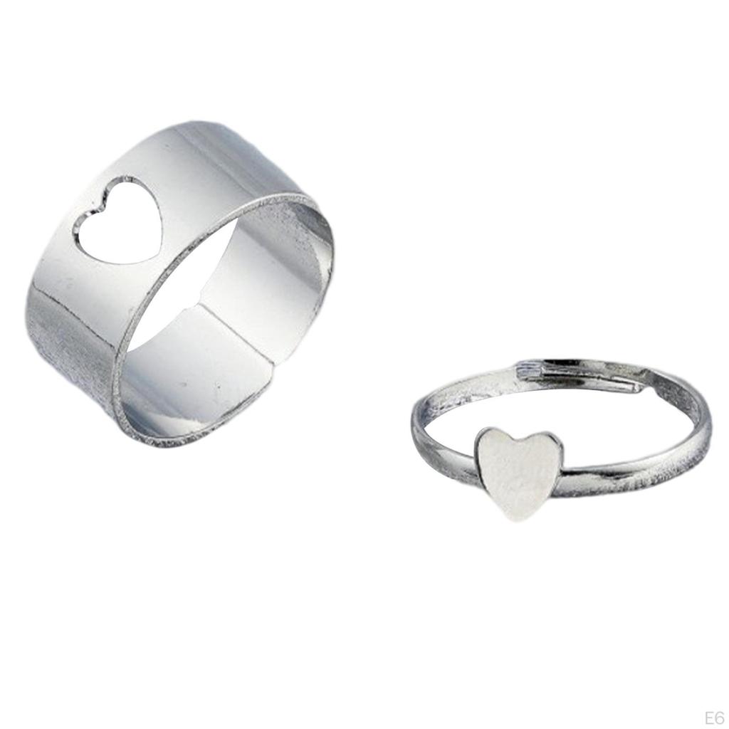 Fashion Hollow Matching Rings Set for Teen Girls Mens Engagement Adjustable Open Punk Jewelry