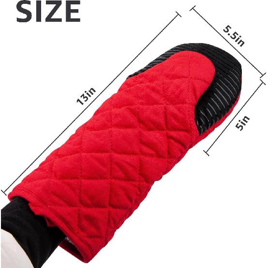 Puppet Oven Mitts Red Cotton Silicone Non-Slip Long Sleeve Arm Soft,Oven Gloves for Women Mum Hot 500℉ Heat Resistant Hand Safe Microwave Home