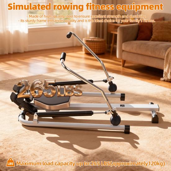 Rowing Machine Home Machine Hydraulic Rower with LCD Monitor Adjustable Resistance up to 110LBS Foldable & Large Cushioned Seat 265LBS Quiet