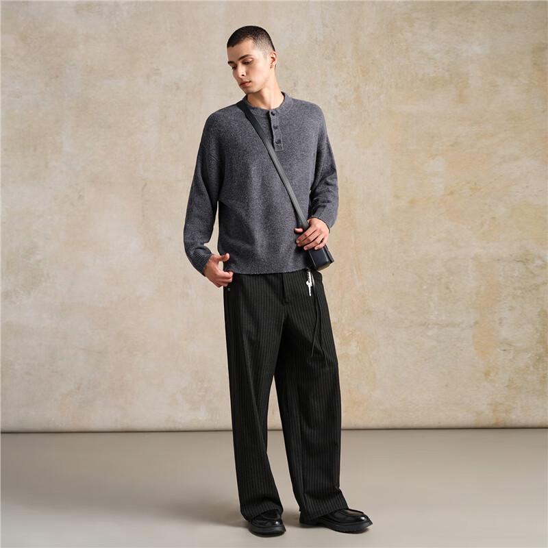 Giordano Men's Designer Mock Neck Half-Placket Blended Knit Sweater