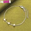 925 Sterling Silver 4mm Three Square Chain Bracelet Jewelry