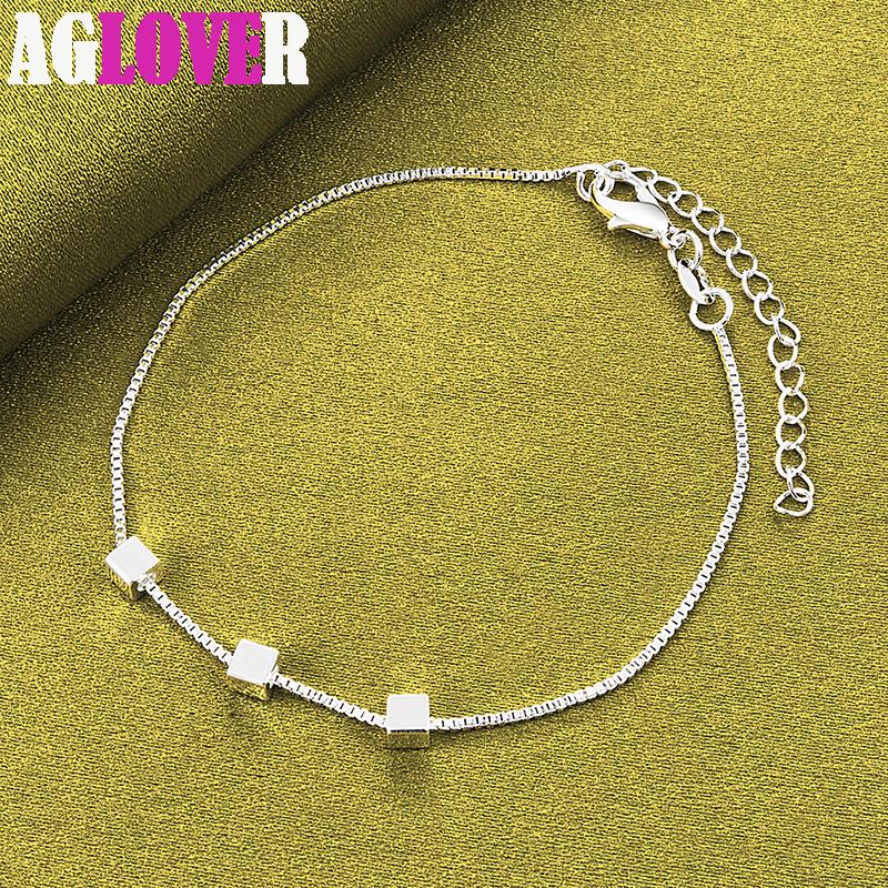 925 Sterling Silver 4mm Three Square Chain Bracelet Jewelry