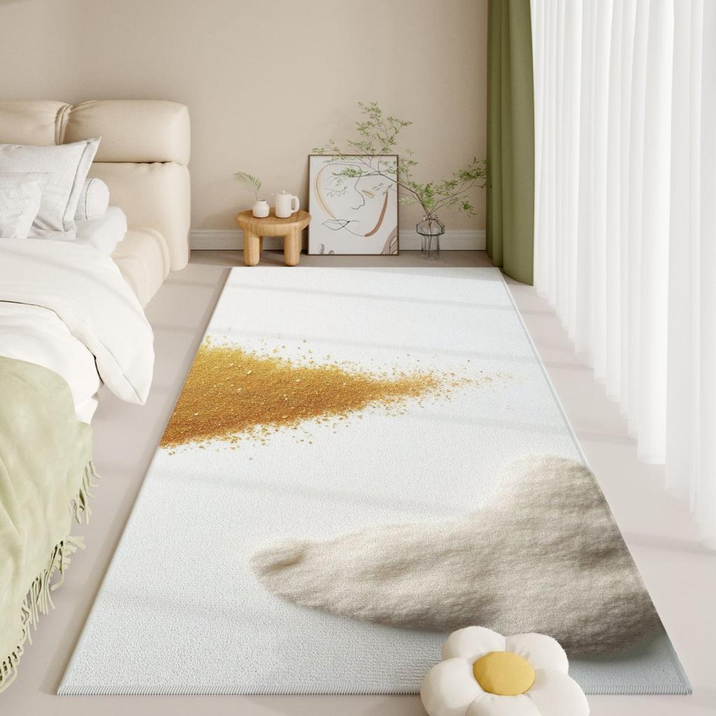 Designer Autumn Rug: High-Pile Flannel Bed Mat, Thermal-Insulated Hall Carpet with Velvet Trim for Minimalist Home Decor