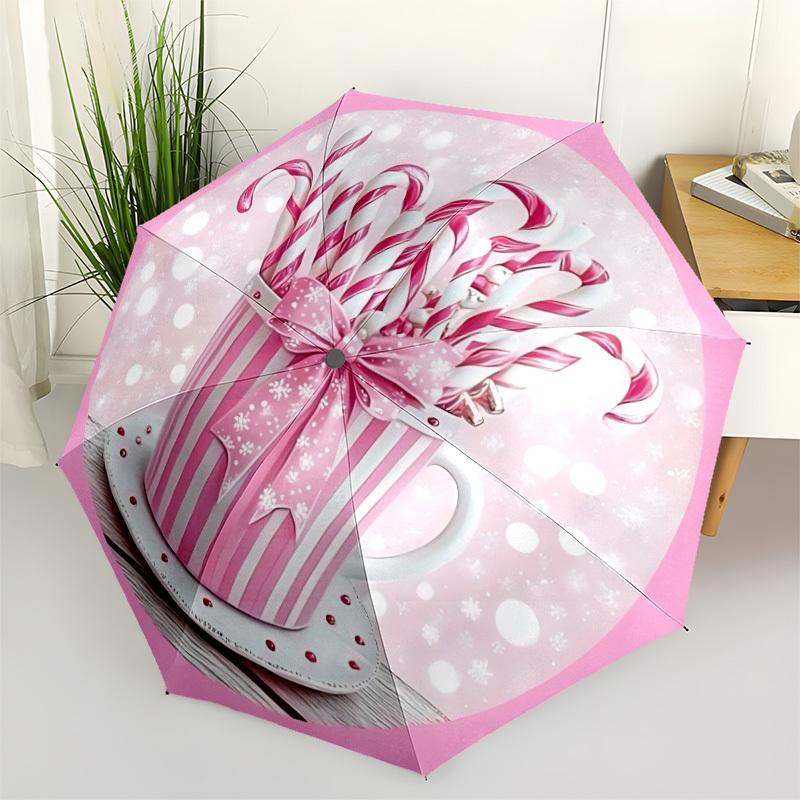 

1pc Candy Canes Automatic Cute Umbrella 8-Bone Design Compact Gear for Outdoor Travel, Perfect Holiday Gift yy251230040