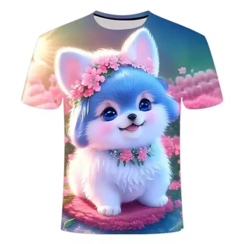 Summer T-Shirts 3D Print Animal Dog O-Neck T Shirt Casual Boys Girls Tops Oversized Fashion Kids Tees Harajuku Children Clothing