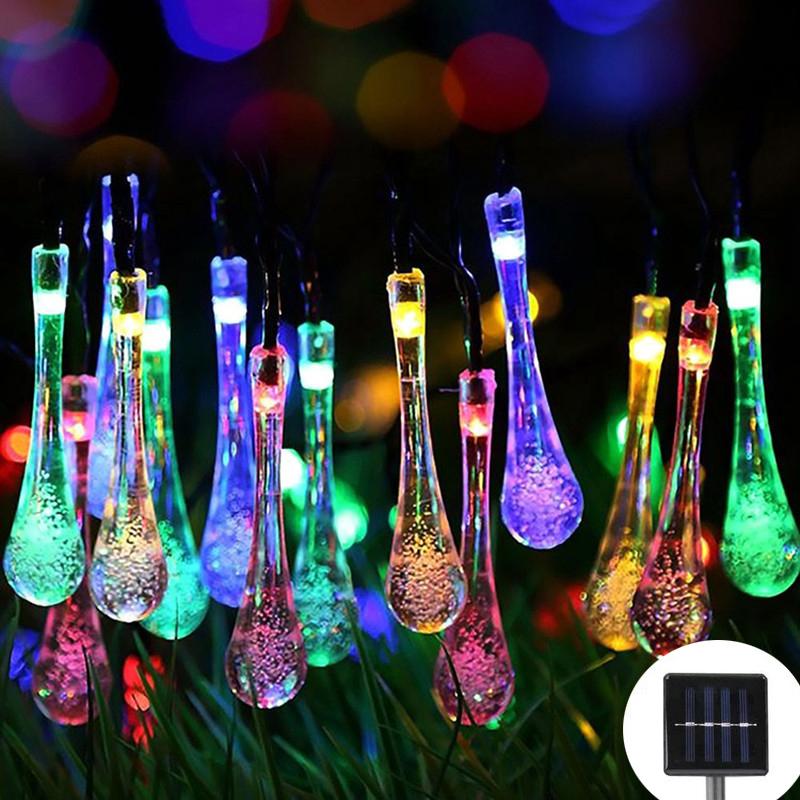

Solar Water Drop Lights 20/30/100LEDs Waterproof Outdoor Fairy String Light for Garden Courtyard Christmas Wedding Party Decor 5M 20LED разноцветные