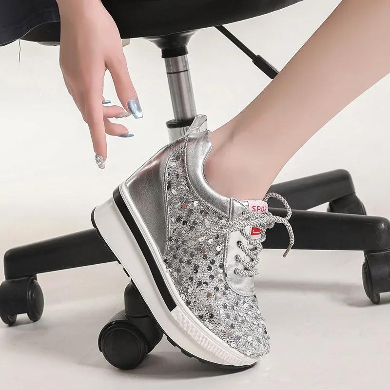 Мода 2024 Весна и Осень Модные Круглые Носки Однотонные Блестки Повседневные — фото 4