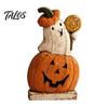 Halloween Ghost Wooden Ornaments Pumpkin Figurine, Vintage Tabletop Decor, Jack O Lantern Cute Figurines for Home Statue with Stable Base, Rustic