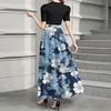 Women's Fashion Casual Belt Short Sleeve Round Neck Floral Stitching Elegant Temperament Dress