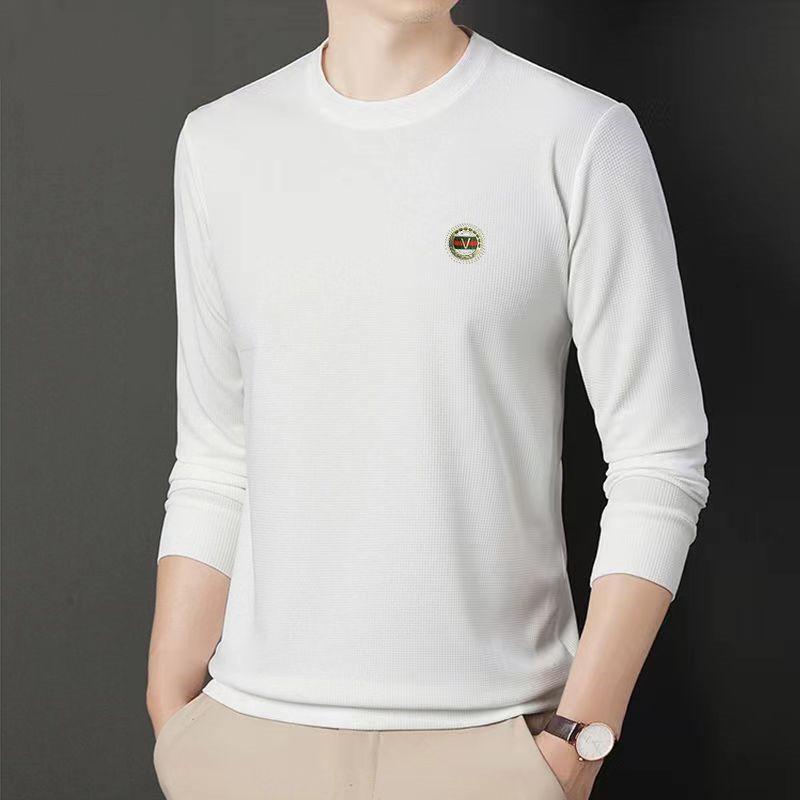 New Quality Men's Long-sleeved T-shirt Solid Color Round Neck Bottoming Shirt T-shirt Casual T-shirt Large Size Top Men's Autumn and Winter