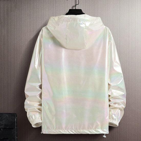 Spring Autumn Bright Colorful Sunscreen Jacket Men Hooded Long Sleeve Pockets Jacket Zipper Placket Men Coat Streetwear