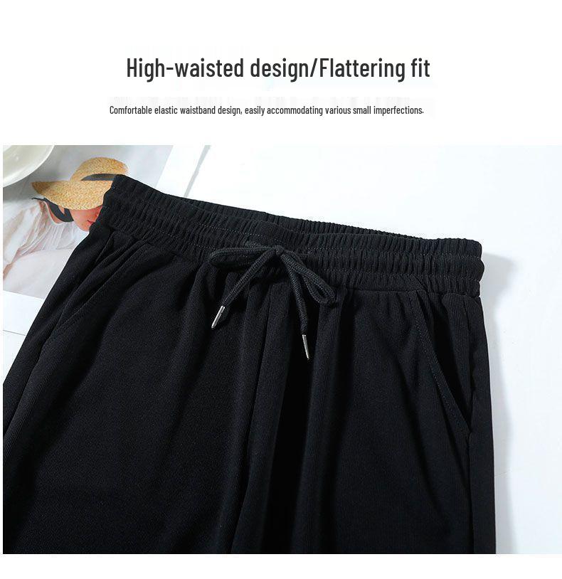 Dámské černé kalhoty s vysokým pasem a širokými nohavicemi, zeštíhlující, ležérní, na jaro a podzim 2025