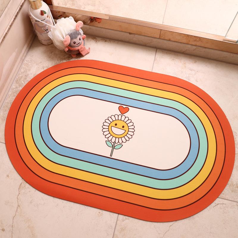Cartoon Sunflower Diatom Mud Mat Moisture-wicking Quick Drying Mat for Bathroom Door Gradient Rainbow Home Non-slip Mat