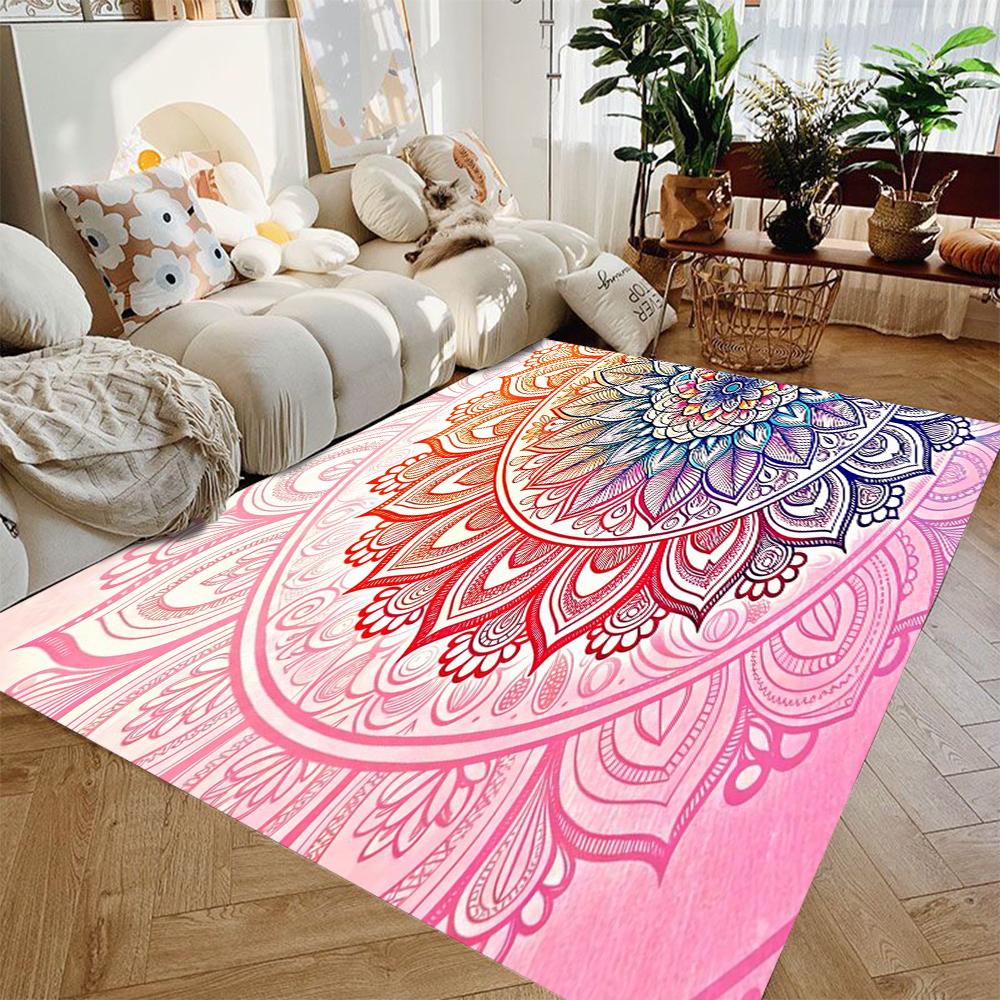 Non-Slip Vintage Mandala Area Mat Bohemian Style Polyester Rug for Living Room Bedroom Entryway Vibrant Home Decoration Carpet