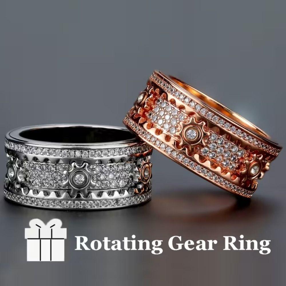 Stainless Steel Gear Ring Starry Sky Spinner Rings Fashionable Rotating Ring Rock Hip Hop