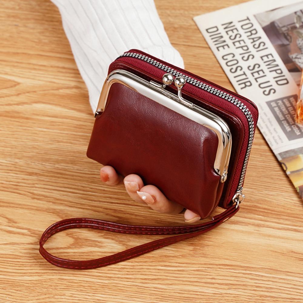New PU Leather Women Short Wallet with Strap Hasp Design Coin Purse Large Capacity Slim Small Wallet Women Girls