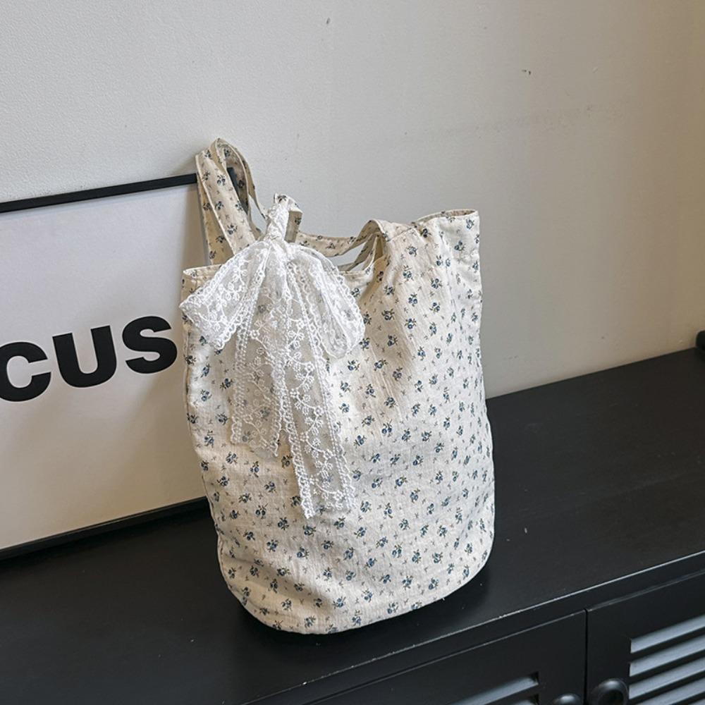 French Style Bow Lace Ribbons Bag Commute Women's Tote Bag Ins Flower Shoulder Bag Girls