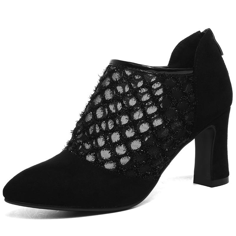 Sommer Neue Alle-Spiel Toe Sandalen Frauen Mesh Hohl Dicken Absätzen Hohen Absätzen Schuhe