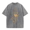 2026 Vintage Washed Black Triangle Mountain Wave Sun Moon Graphic T Shirt Nature Wilderness Line Print Oversized Casual Short Sl