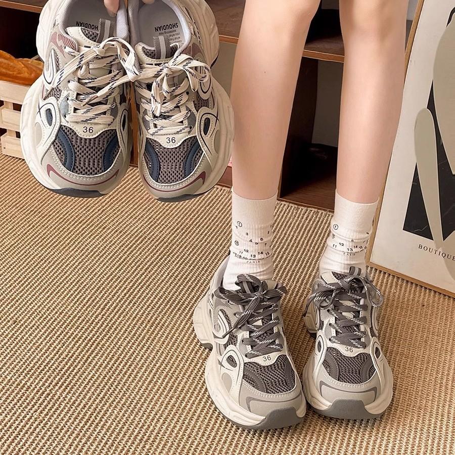 Platform dad shoes women's spring 2025 new versatile retro heightening casual mesh breathable sneakers