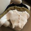 Vintage Cropped Mohair Knitted Cardigan Women V Neck Sweater Coat Streetwear Korean Black White Knitwear Solid Slim Jumpers
