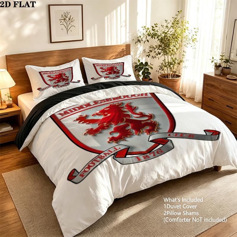 Middlesbrough Fc Pattern Bedding uilt Set uilt Cover Pillowcase Home Decoration Birthday Gift (1 * duvet cover + 2 * pillowcase without core)