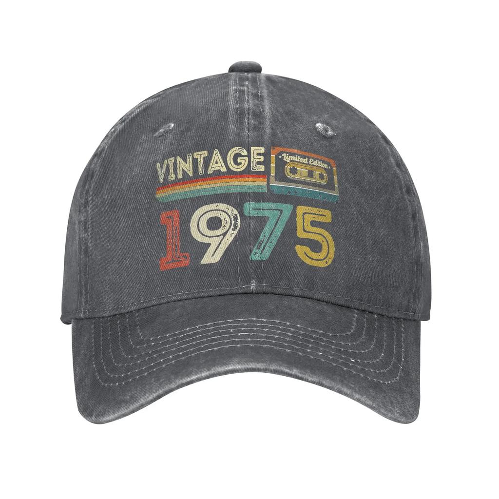Vintage 1975 50th Birthday 50 Years Old Gift Present Accessories Baseball Caps Unisex Women Casual Hats Cap Adjustable Sun Cap