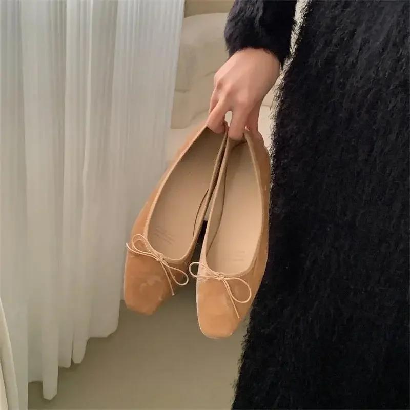 Slip On Women Velvet Flat Fashion Elegant Butterfly-knot Spring Autumn Classics Ladies Comfort Soft Sole Mary Jane Shoe Non-slip