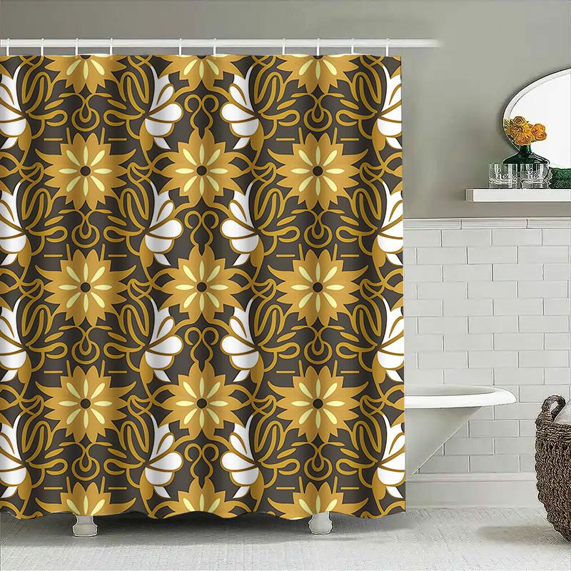 

Luxury Gold Floral Shower Curtain Perfect Addition For Your Bathroom Decor! 180X240Cm Waterproof Fabric With Rod Pocket Holes Co 90x180cm