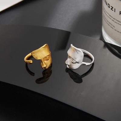 Unisex Matte Frosted Silver Face Mask Ring: Fashionable Cold Style, Hip Hop Open Ring for Index Finger