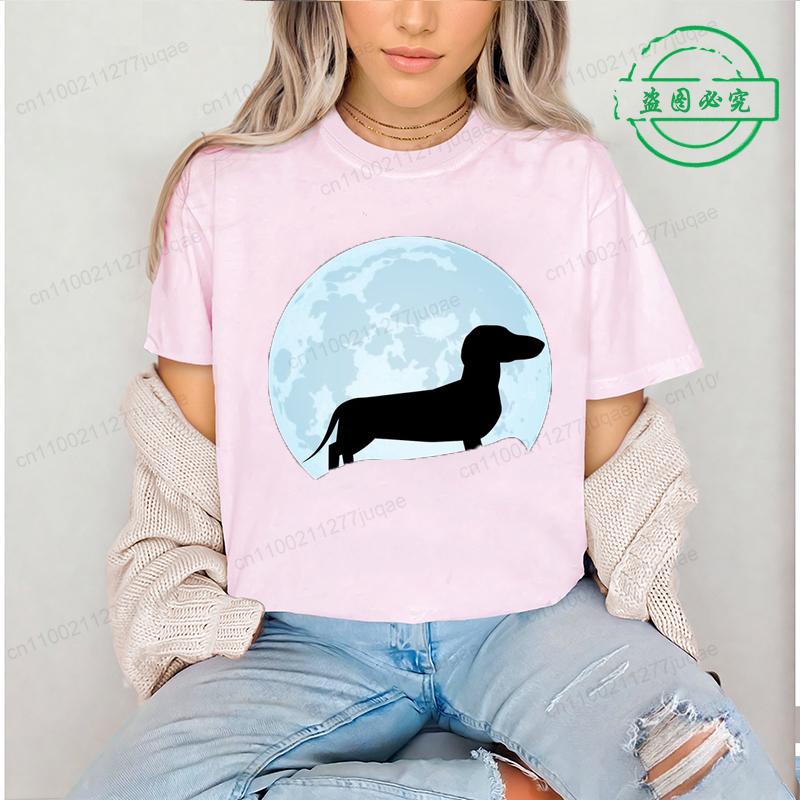 Moon Dachshund T Shirt for Men Women O-neck Short Sleeve Streetwear Wiener Dog Lover Graphic T Shirts Tee Tops Clothing Gift