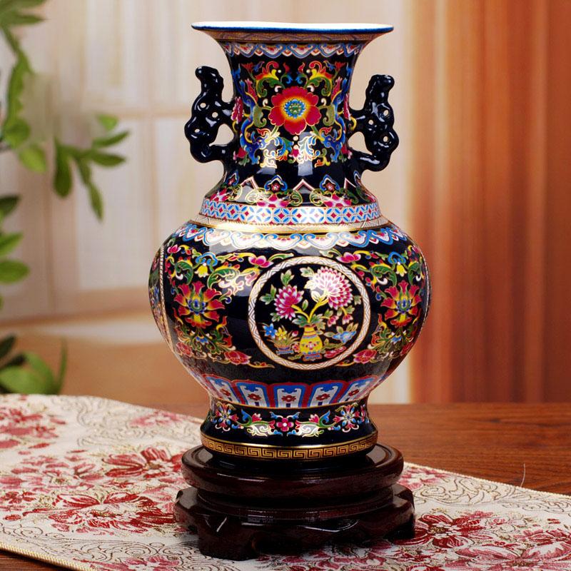 Jingdezhen Enamel Classical Ceramic Double Ear Vase Decoration Items Home Livingroom Accessories Office Desk Porcelain Ornaments