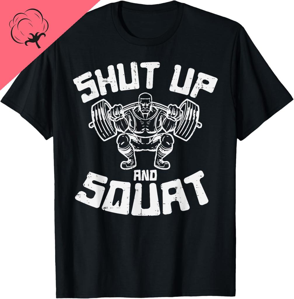 Unisex Women Cotton TShirt Workout Shut Up Squat Funny Gym Powerlift Leg Day Short Sleeve Oneck Sport Tops Camisa Top