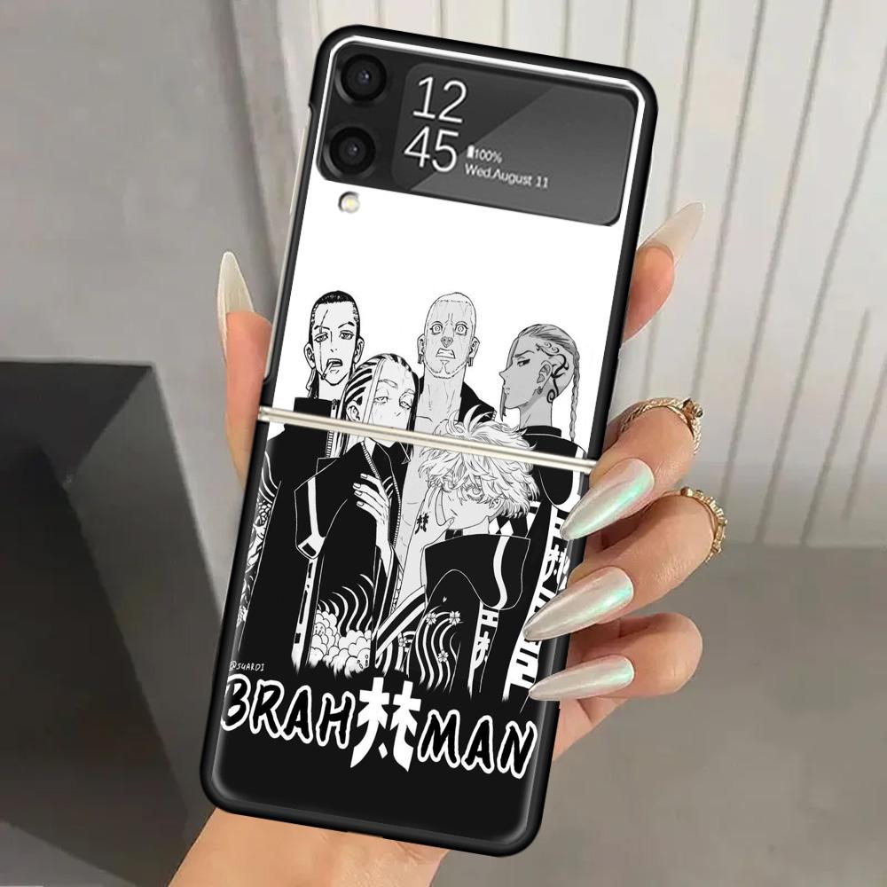 Tokyo Aevengers Black Anime Hard PC Phone Case For Samsung Galaxy Z Flip 7 6 5 4 3 Black ZFlip7 ZFlip6 Flip5 Flip4 Flip3 5G Prin