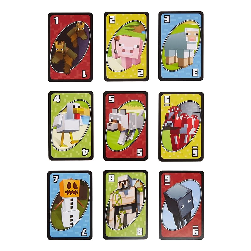 Mattel Game UNO Minecraft Card Game Party Supplies Educational Game 112 Cards 2-10 Players Ages 7+ Green FPD61