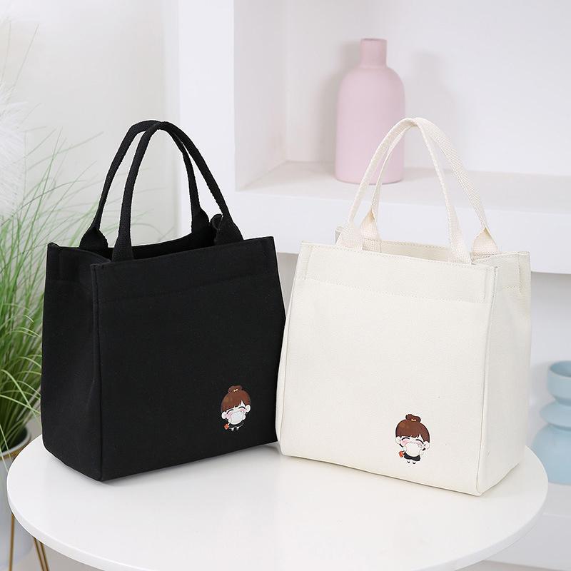 Portable Student Large Capacity Leisure Bento Bag Lunch Box Tote Bag Cartoon Canvas Women Handbag